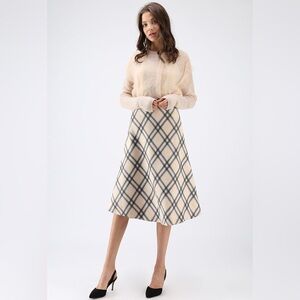 CHICWISH Bright Side Check Suede A-Line Skirt Ivory Size M EUC